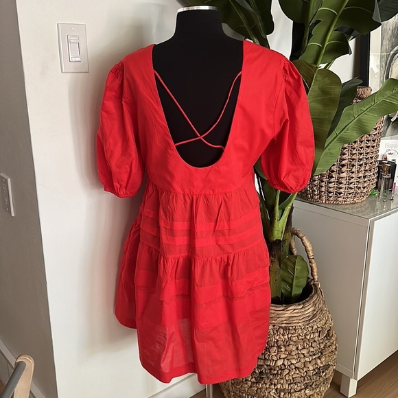 Mango Red Bubble Sleeve Dress - L - Picture 2 of 7
